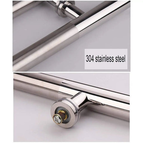 Brushed 304 Stainless Steel Thick Round Tube Glass Door Push Pull Handrail for sliding doors, close-up detail, durable and rust-resistant