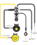 First Stage Scuba Regulator Five Port Chrome Plated Brass Construction Pro Grade Durable Underwater Diving Gear With Smooth Airflow Control For Serious Deep Dives showing connected hoses and valves.