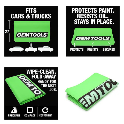 Heavy Duty Vinyl Fender Cover For Mechanics In The Pro Shop, 27 Inch By 34 Inch Car Repair Mat advertising with features