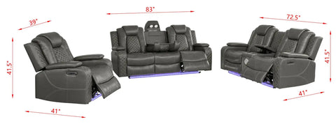 Leather Power Recliner Sofa Set With LED Ambient Lighting Three Piece Home Theater Seating Sofa Loveseat And Chair