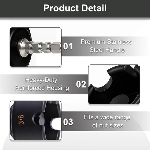 Heavy Duty Nut Runner Drill Attachment Bolt Zipper Tool with premium stainless steel handle and heavy-duty reinforced housing.