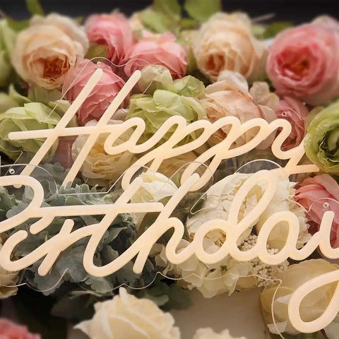Happy Birthday Neon Sign 18 Inch And 24 Inch LED Backdrop Lights For Birthday Bash Bar Rave Warm White Wall Decoration on floral backdrop