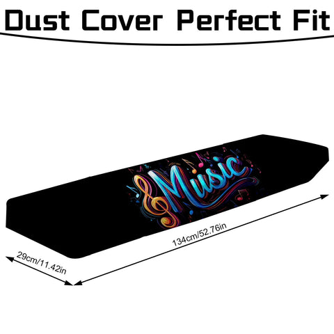 Stretchy Spandex 88 Keys Piano Keyboard Dust Cover With Durable Elastic Cord, black cover with colorful "Music" design