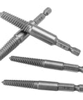 10 Piece Broken Screw Extractor Set For Stripped Screws And Busted Bolts Drill Bit Kit With Quarter Inch Hex Shank Easy Out Remover Includes Five Sizes One To Five For Fastener Extraction shown in steel close-up view.