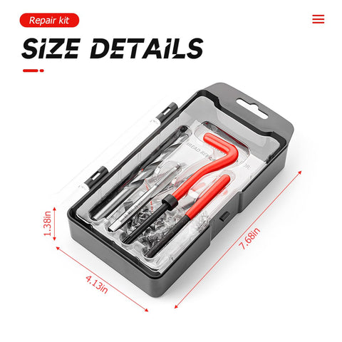Helicoil Thread Repair Kit For M8 X 1.25 And SAE Threads in case with HSS drill bit and stainless steel inserts