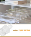 Acrylic storage dividers under shelf, durable material illustrated in insert.