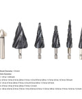 Heavy Duty Step Drill Bit Set With M35 Cobalt Pagoda Bits For Stainless Steel And Metal Plates Including Versatile Multi-Size Kit That Drills Smoothly Through Hard Materials Without Breaking., six-piece set with 1/4 inch shank and step sizes