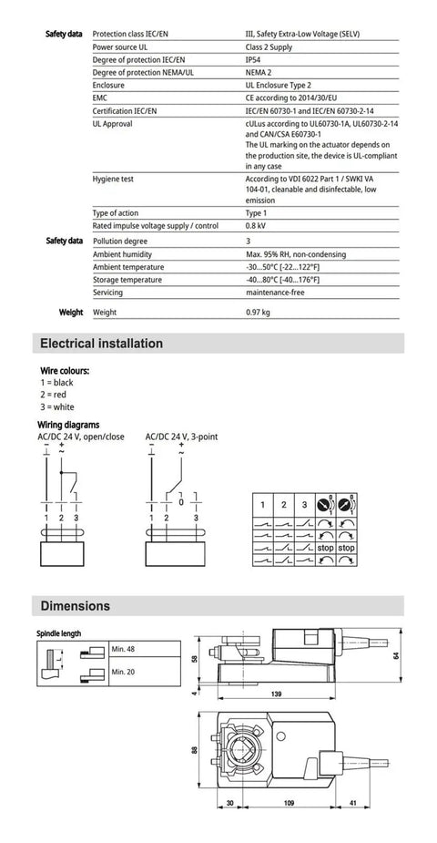 Smd24a Heavy Duty Hvac Damper Actuator With Ball Valve Interface dimensions and electrical specifications for installation.