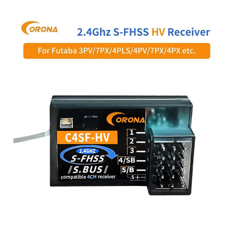 C4SF 2 4G HV Receiver Waterproof 4 Channel With SBUS Output For Futaba SBUS Systems showing ports and label