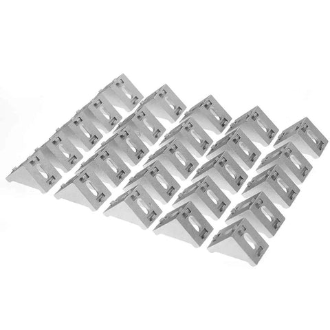 L Shaped Aluminum Corner Brackets 25 Pcs Pack Heavy Duty Right Angle Braces for DIY Projects, shown in rows on white background.