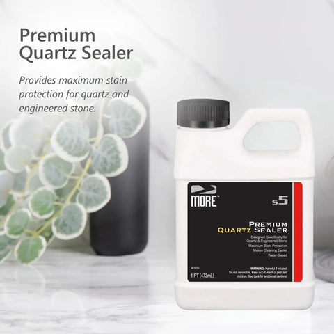 Keep Your Countertops Lookin Fresh With This Premium Water Based Quartz Sealer That Straight Up Locks Out Oil And Stains On Indoor Outdoor Quartzite Counters Floors Walls And Furniture In A Hassle Free Pint, 1 PT bottle on marble surface.