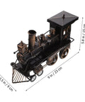 Locomotive Model Retro Steam Train Sculpture For Desktop Decoration, side view with dimensions, diecast vintage train ornament.