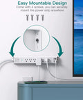 Badass 10 Foot Extension Cord With Built In Surge Protector Power Strip mounted on wall, showing AC outlets and USB ports.