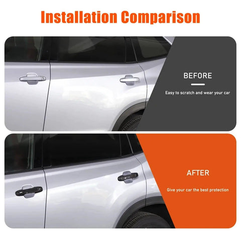 Heavy Duty Car Door Handle Cover Protection Guard Compatible Subaru Ascent 2019 2025 Easy Install No Tools Needed Shields From Scratches Dust Oxidation Keeps Your Auto Exterior Looking Sharp and Clean During Bad Weather for Long Term Use installed on SUV door handles before and after