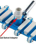 One And A Half Inch Pool Vacuum Head Swivel Adapter For Manual Vacuum Hose Replacement Prevents Hose Twist Fits Pentair Vacuum Heads 214R 222R 214 222 229 250 252 Hose Swivel Connector, white plastic on blue vacuum head