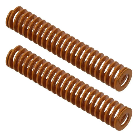 Premium 8Pcs 3D Printer Die Springs Kit In OD8 Or 10MM Sizes Featuring Bright Yellow Finish For Light Load Compression. Boost Your Leveling Game With Ultra Durable Mold Springs That Crush Resistance And Stay Strong Through Cycles. Two yellow steel 10mm die springs for 3D printer bed leveling