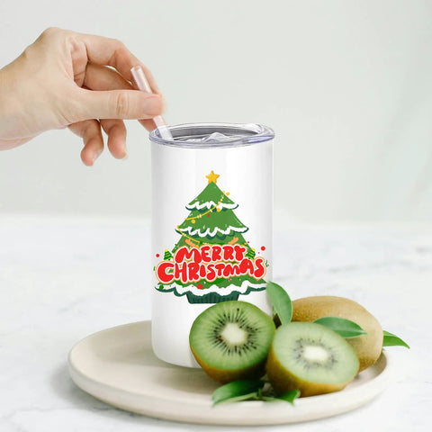 Game Changer 16 Pack Skinny Sublimation Tumblers With Lids And Straws 12 Oz Double Wall Stainless Steel Cups with Christmas design.