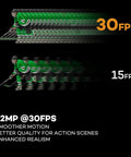 6K 12MP PoE IP Security Camera With Two Way Talk And Smart AI Human Vehicle Detection For Crisp Surveillance Video Color Night Vision With Built In Spotlight And 123-Degree Lens To Lock Down Your Property Day Or Night, displaying motion clarity at 30fps versus 15fps.