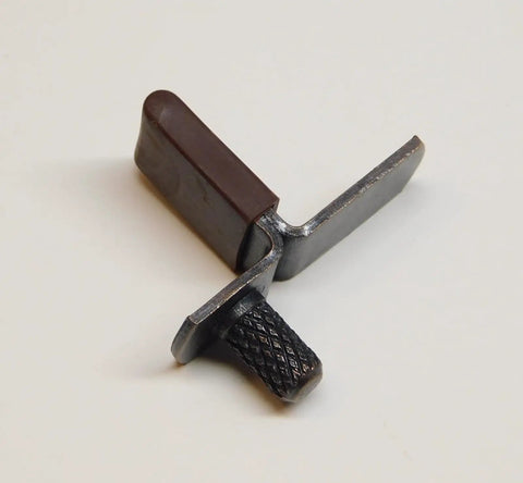 Close-up of Rock Solid Glass Shelf Clips Set for Curio Cabinets, rubber-covered contact, 1/4 inch post for standard mounting.