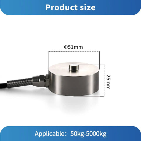Bellows Type Single Point Load Cell Sensor For Precise 0.2 Percent Accuracy In 0 To 100 Kg Range, 51mm By 25mm Diameter, 3m Cable, Test Compression Force Weight Pressure Sensor, High Performance, stainless steel 51mm x 25mm