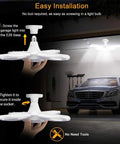 Installation illustration of Four Pack LED Garage Lights Deformable Trilights Ceiling Fixture 60W Equivalent Four LED Bulbs Deliver 6000LM 6000K Daylight