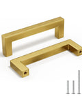Brushed Brass Cabinet Handles Set 3.75 Inch Stainless Steel 10 Pack Modern Square Pulls For Kitchen Cabinets And Vanities Rust Resistant