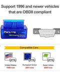 Bluetooth OBD2 Scanner And OBDII Diagnostic Tool Car Code Reader That Turns Off Check Engine Light with compatibility chart.