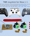 2x TMR Joystick Replacement Kit For Xbox One Controllers with tools and calibration PCB displayed on a blue background.