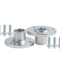 Front 3 Stud 48mm Wheel Hubs And Rear 50mm 23T Spline Wheel Hubs Kit For Go Karts And ATVs Fits 5 Inch Rim Tires Great For Racing Karting Drift Trike Buggy Quad Tricycle Left And Right showing hubs and bolts.