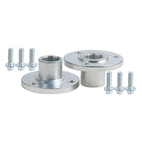 Front 3 Stud 48mm Wheel Hubs And Rear 50mm 23T Spline Wheel Hubs Kit For Go Karts And ATVs Fits 5 Inch Rim Tires Great For Racing Karting Drift Trike Buggy Quad Tricycle Left And Right showing hubs and bolts.