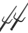 Pair of 12.5 inch black plastic sai with ergonomic round handles. One Piece Plastic Utility Tool With Ergonomic Round Handles.