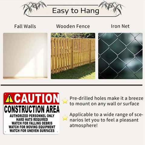Aluminum Construction Area Sign 8x12in Authorized Personnel Only shown mounted on various surfaces.