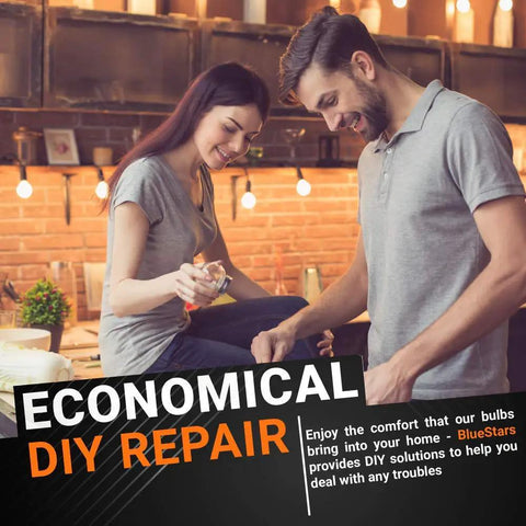 Happy couple in kitchen enjoying DIY repair with 10W 120V Light Bulb Replacement Pack Of 2 For Whirlpool Kenmore KitchenAid Models.