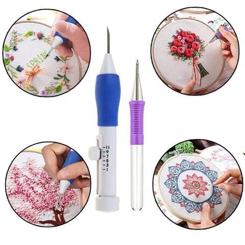Embroidery Patterns Punch Needle Kit With Magic Pen And Plastic Needles All In One Sewing Tool and colorful embroidered designs
