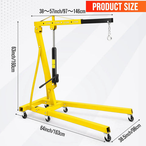 Heavy Duty Folding Engine Hoist With Adjustable Telescopic Boom Two Ton Cherry Picker For Garage Workshop Rock Solid Stability specifications.