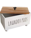 Farmhouse Style Wooden Laundry Pods Container With Lid Rustic Detergent Storage Organizer Box Pod Caddy For Laundry Room Decor