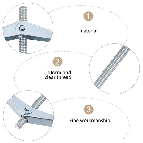 Close-up of self drilling drywall anchors with screws showing material, thread uniformity, and fine workmanship.
