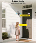 4K Ultra HD Auto Tracking Wired Security Camera System With Outdoor PoE PTZ Cameras Dual Lens Surveillance Kit shown in use with 2-way audio