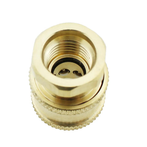 Front view of Brass Pressure Washer Quick Connectors One Quarter Inch NPT, 5000 PSI, heavy duty brass fitting, ball lock design.