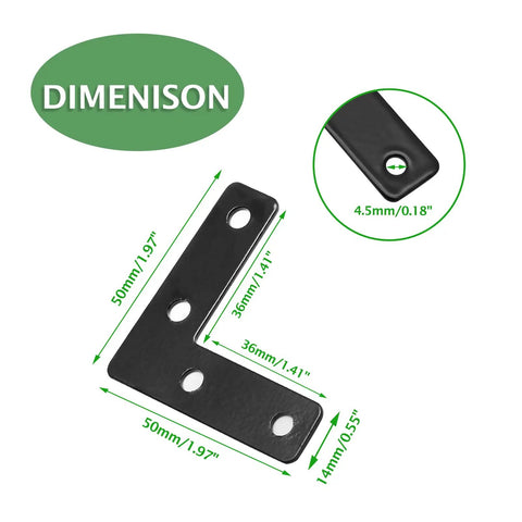 20 Pack L Shaped Flat Mending Plates 50mm By 50mm Right Angle Corner Braces For Photo Frames Black Stainless Steel Beefy Rustproof Frame