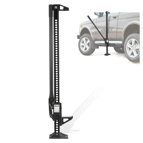 3 Ton Farm Jack 60 Inch Heavy Duty Ratcheting Off Road Utility Jack With 6600 Lb Capacity lifting SUV on rugged terrain