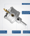 Heavy Duty Tungsten Carbide Hole Saw Kit With Stainless Steel Shank, Rust Proof And Abrasion Resistant Design, detail of drill bit with angled tip and shank.