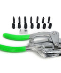 1 Ton Power Hole Punch Kit With 7 Die Sizes For Sheet Metal And DIY Repairs, heavy duty punch tool with green handles and die set