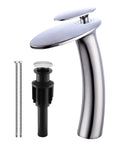 Chrome Waterfall Bathroom Faucet With Single Handle Vessel Sink Brass Lavatory Tap Tall Slanted Body Top Shelf Spa Finish Includes Supply Hose And Pop Up Drain Assembly