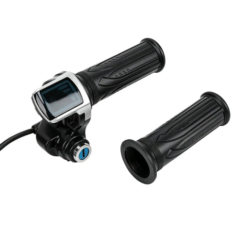 48V Twist Throttle With LED Display For Ebikes Scooters And Mini Bikes Long One Point Six Meter Cable Fits Seven Eighths Inch Handlebars Universal Electric Bike Throttle With Grip Lock Key Set Ideal For Commuter And Weekend Ride