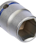 Zyklop Three Eighths Inch Socket With Hex Head 16mm, 29mm Length, Ball Intercept Ring, Knurled End, Chrome Plated Finish