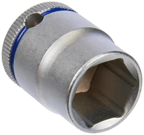 Zyklop Three Eighths Inch Socket With Hex Head 16mm, 29mm Length, Ball Intercept Ring, Knurled End, Chrome Plated Finish