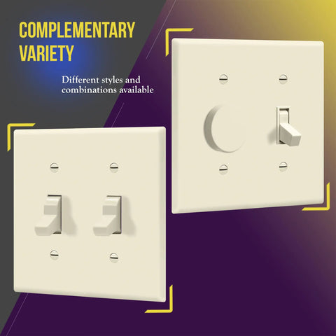 Toggle Light Switch Wall Plate With Gloss Finish, 2-Gang, Unbreakable Polycarbonate Thermoplastic, Light Almond