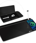 Glass Desk Whiteboard With Wireless Charger Stand, Dry Erase White Board with storage, phone charging
