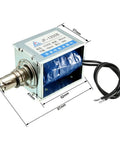 DC 12V 60N Push Pull Open Frame Solenoid Electromagnet With 10mm Stroke For Smooth Linear Motion, Spring Return, Low Power Draw, Low Heat, Beefy Rock Solid Actuator For Automation Doors Latching And Robotic Projects, metal body with 12mm plunger and wires